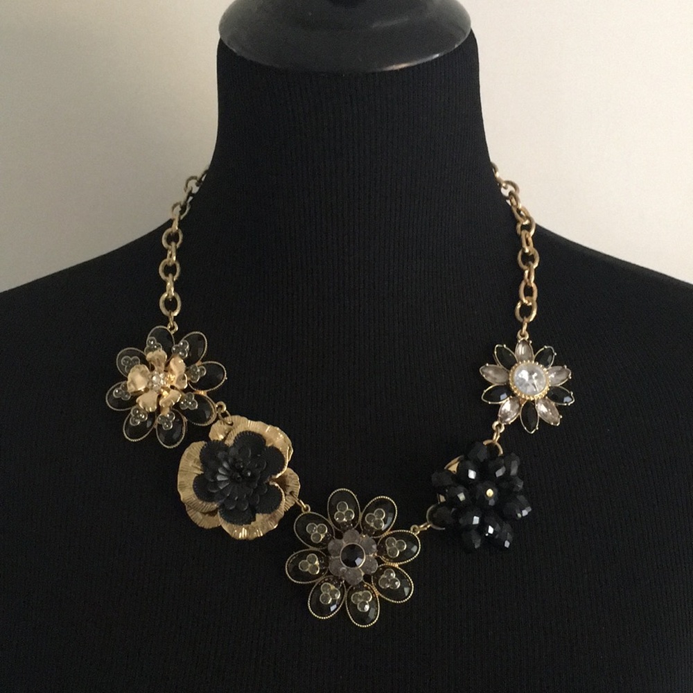 Black, Gold, Grey Flower Necklace
